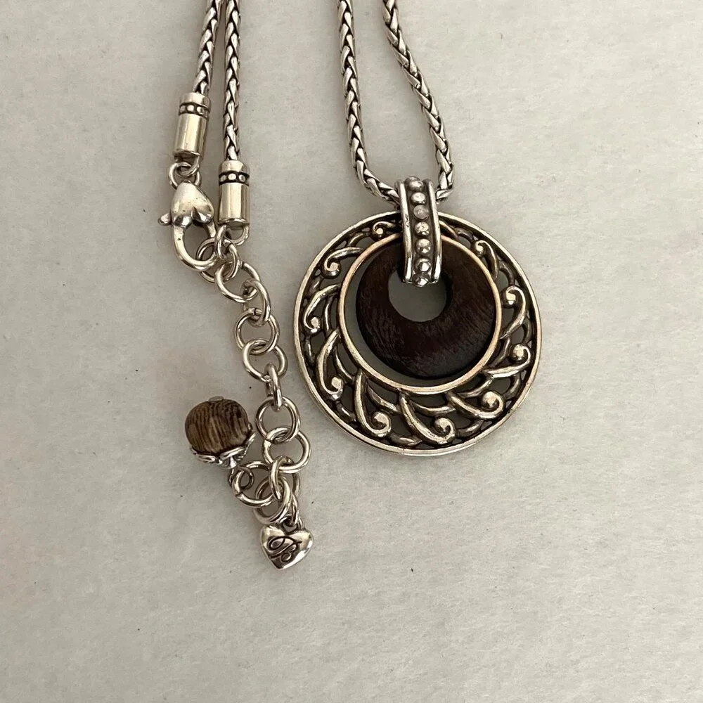 Brighton Katu Collection Silver Plated Round Wood Pendant Necklace 16